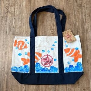 TRADER JOE’s Large Canvas Tote Bag Hand Paint Art by @sails66  20.5”x14.5”